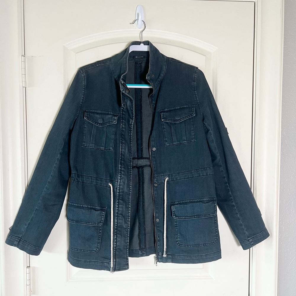 I Heart Ronson Denim Utility Jacket Cinch Waist Fall Layering Coat Large
